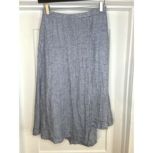 NIC+ZOE Blue 100% Linen Wrap Midi Skirt Womens 6 High Low Lined Languid Beach